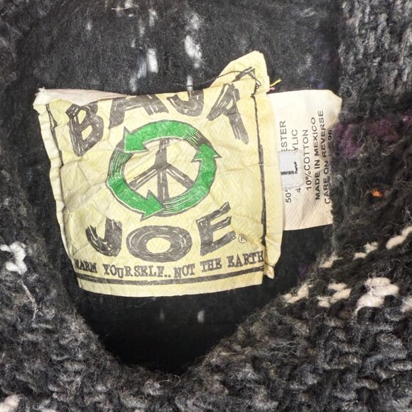 Baja Joe Black/Purple Original Mexican Mexicali Hoodie Sweater w/Front Pouch - L - Picture 4 of 4